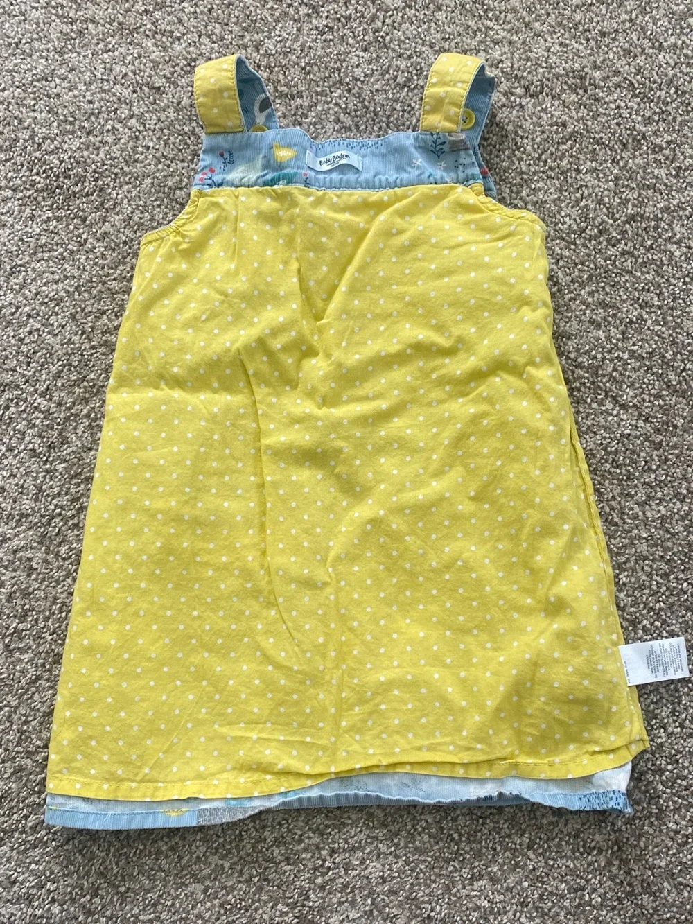 Baby Boden Light Blue Corduroy Animal & Cottage Print Pinafore Dress 2-3 yrs